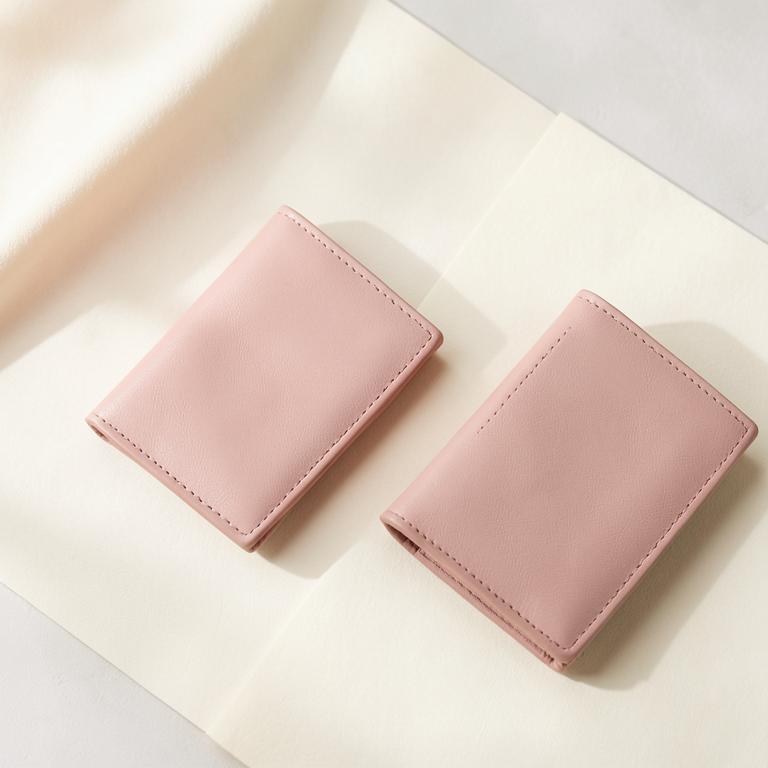 Blush pink leather card holder and wallet set
