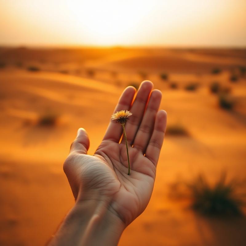 Hand holding a desert flower