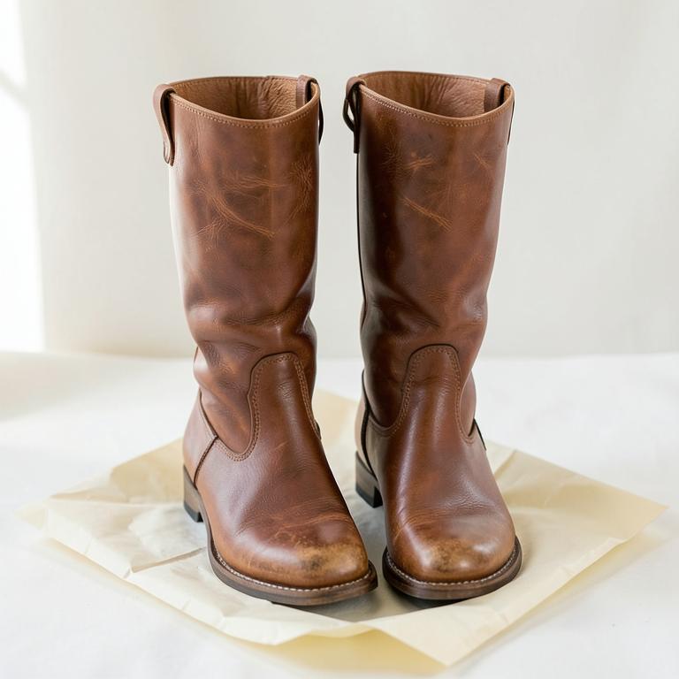 Cognac brown knee-high leather riding boots