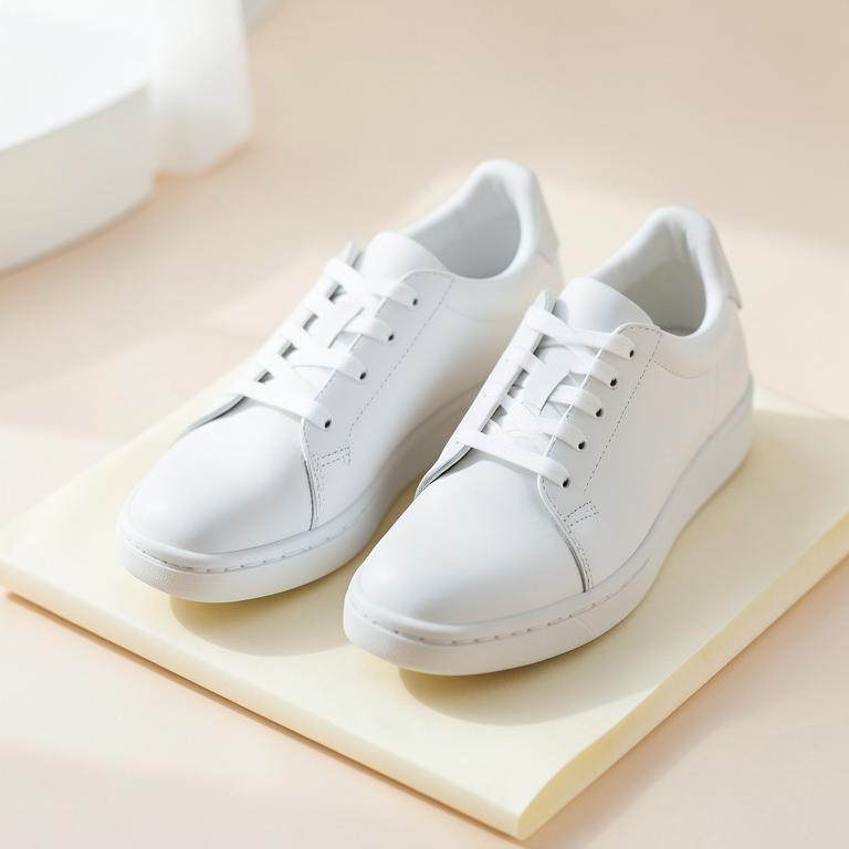 Crisp white leather minimal sneakers