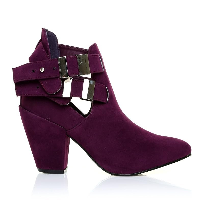 Faux Suede Block Heel Boots, Purple