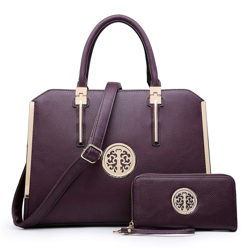 Structured Top Handle Satchel, Dark Purple