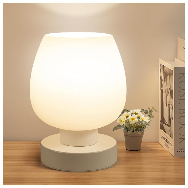 Dimmable Touch Bedside Lamp, Opal Glass
