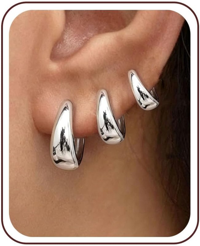 Gold Hoop Earrings Set (3 Pairs)