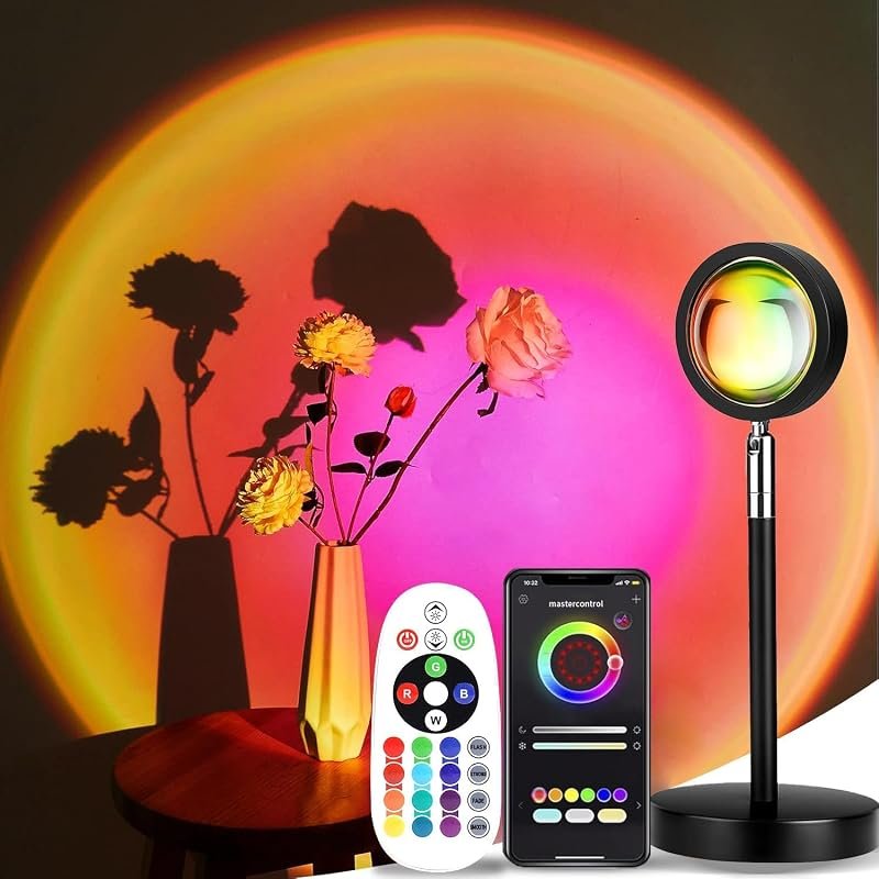 Sunset projection lamp glowing on a wall