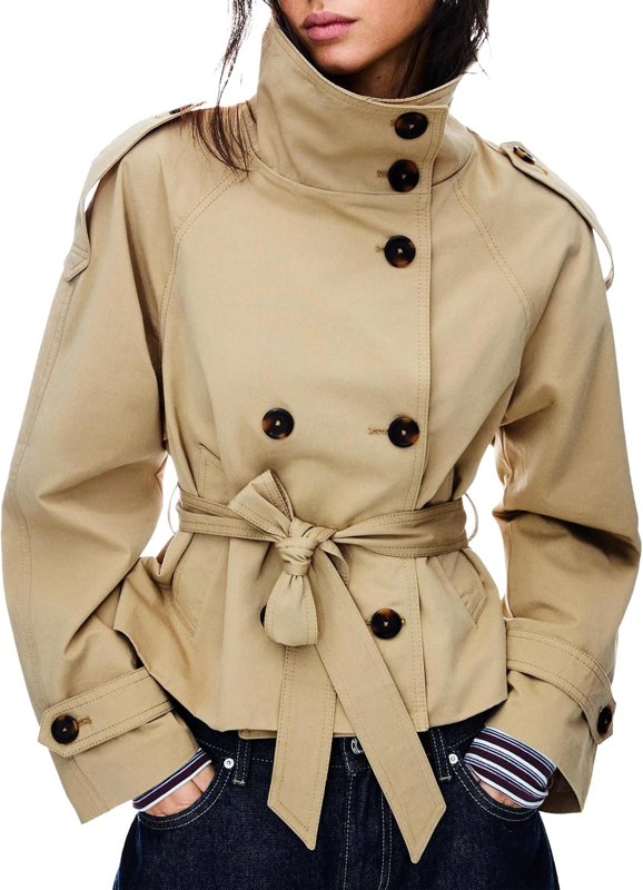 Cropped Double-Breasted Trench Coat