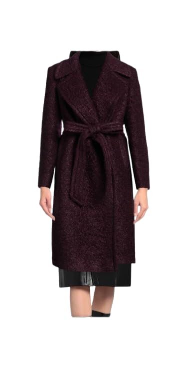 Belted Wool-Blend Coat, Plum Purple