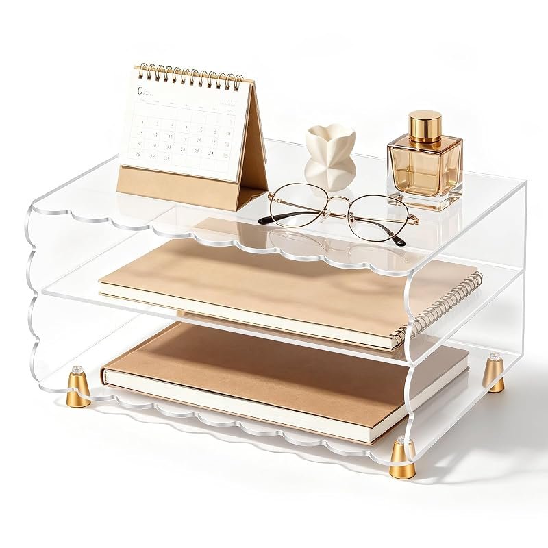 Scalloped Acrylic Desk Organizer with Gold Feet